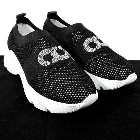 CASADEI 🇮🇹 WOMEN'S BLACK STREICH FABRIC FASHION SUMMER SNEAKERS - Picture 2 of 10